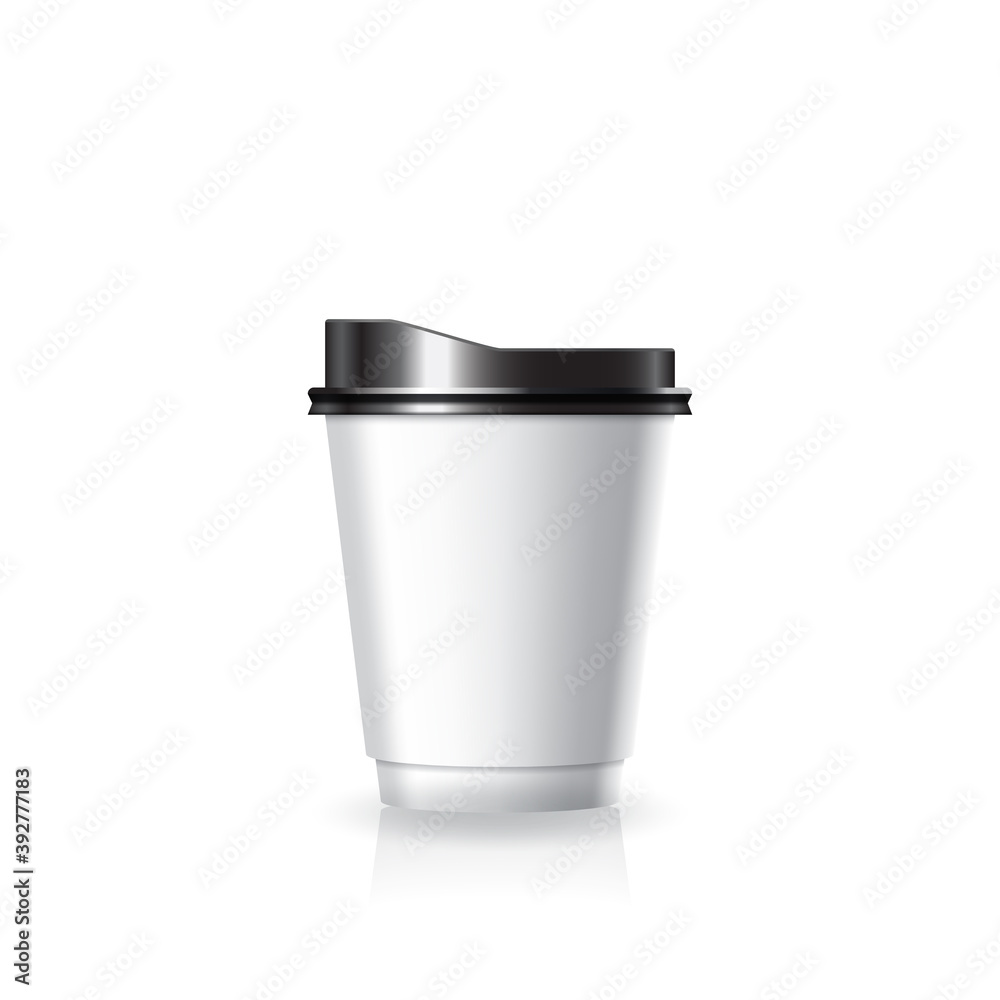 Blank white paper-plastic coffee-tea cup with black lid in small size mockup template.
