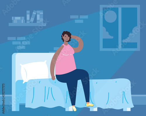 afro woman suffering from insomnia character