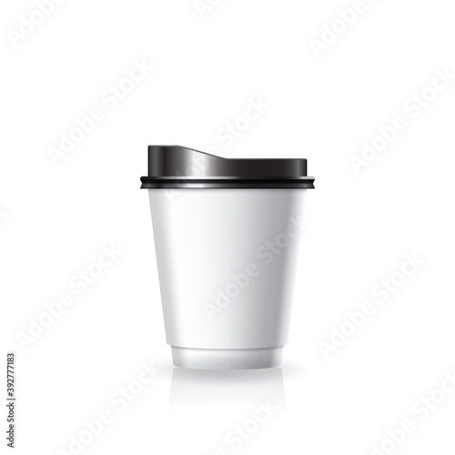 Blank white paper-plastic coffee-tea cup with black lid in small size mockup template.