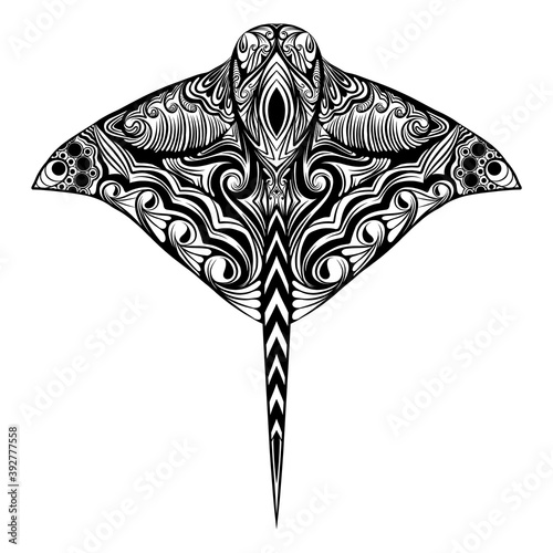 The big stingray with the long tail and full of zentangle in his body