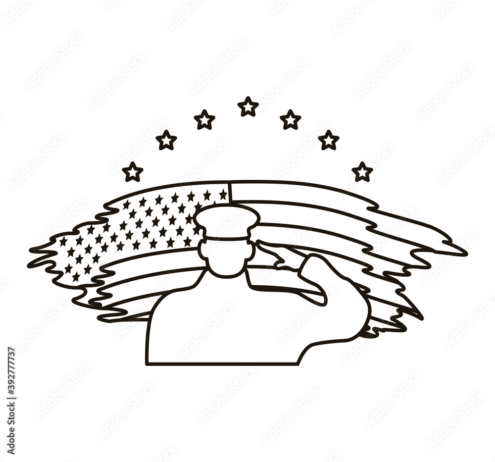Φωτογραφία officer military silhouette of usa flag painted line style icon