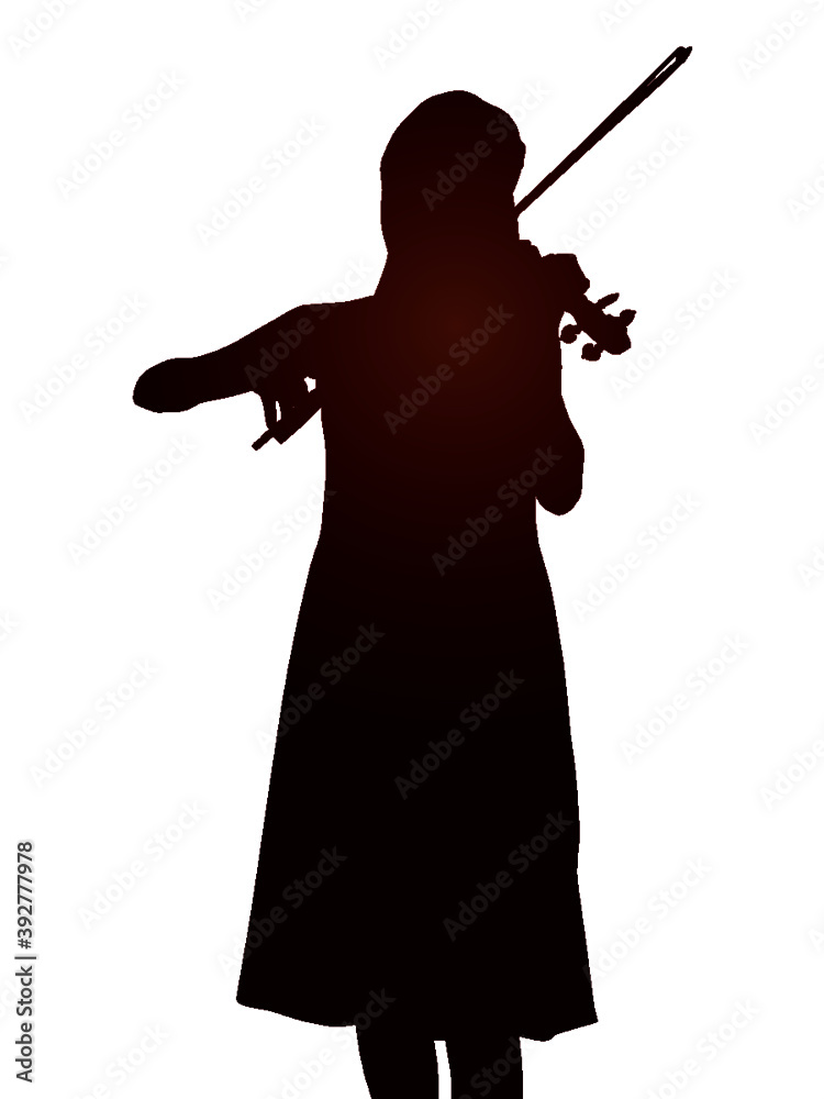バイオリンを弾く女性シルエット
