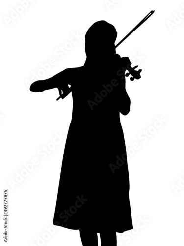 バイオリンを弾く女性シルエット
