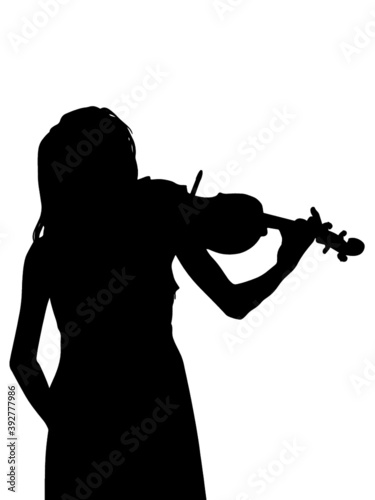 バイオリンを弾く女性シルエット