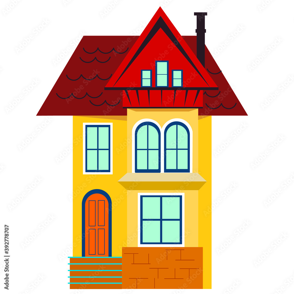 Facade of the house. Cartoon house, vector illustration Facade of the house. Cartoon house, vector illustration