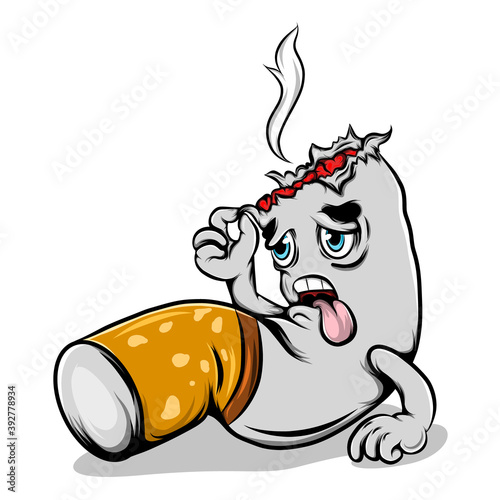 The tired cigarette because the people always burning his head