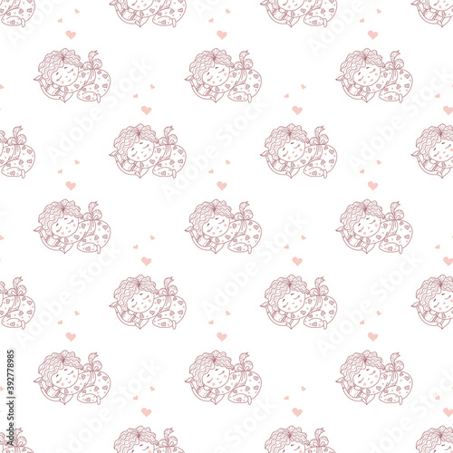 Seamless patterns. Cute baby in pajamas sleeps on a pillow. Decorative illustrations on a white background. outline. Vector. Kids collection for textiles, decoration, decor, textiles and wallpaper