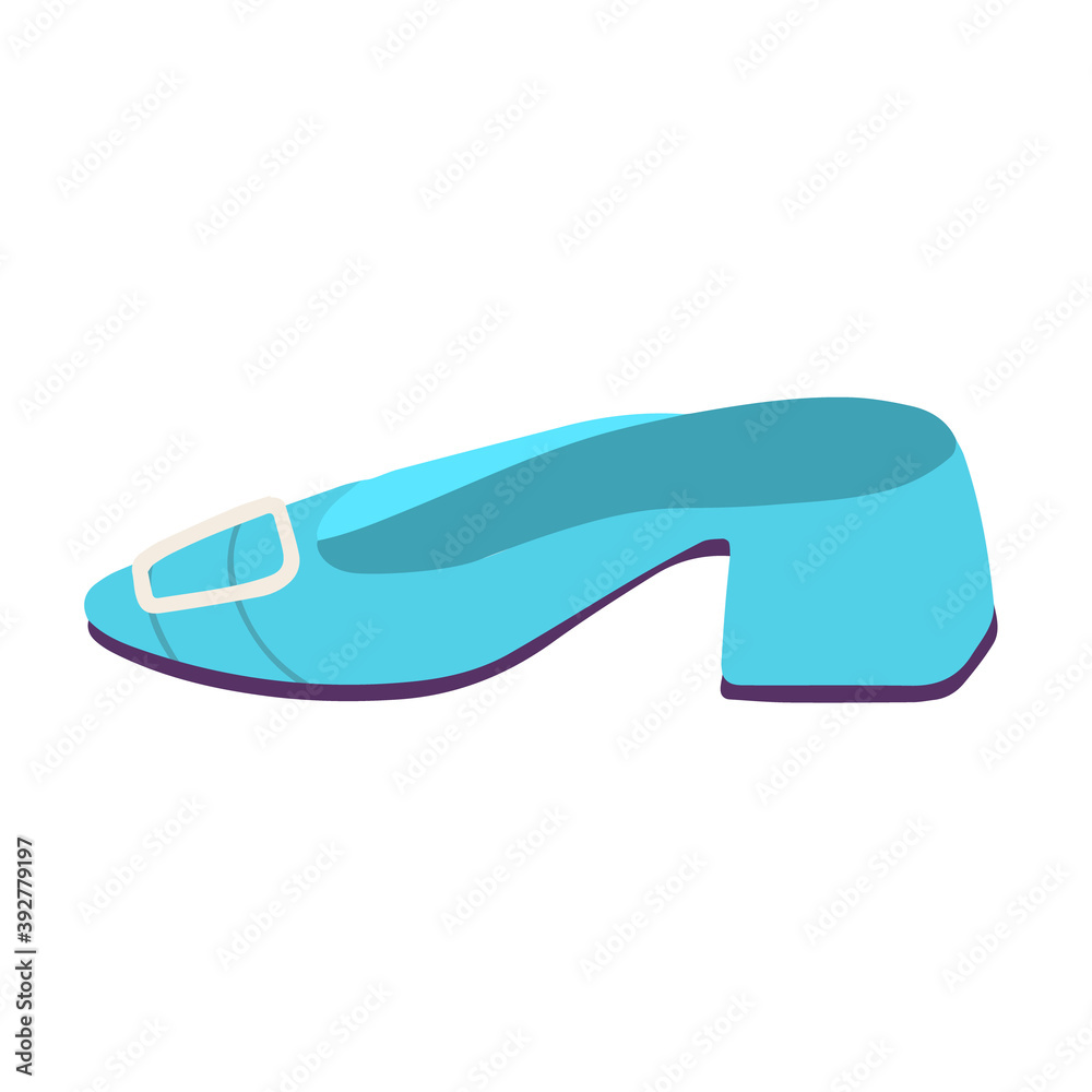 Blue sandals with low heels. Fashionable Women's shoes.Vector illustration