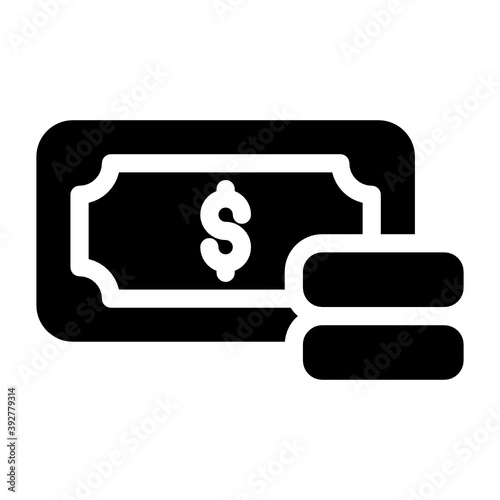 
An icon of dollar money, banknote with coins 
