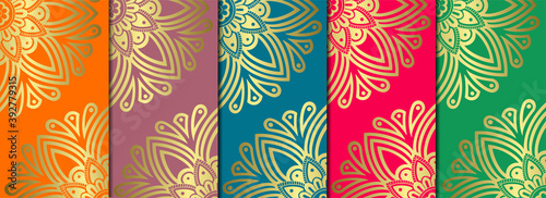 set of golden mandala template with elegant, classic elements. Great for invitation, flyer, menu, brochure, background Premium Vector