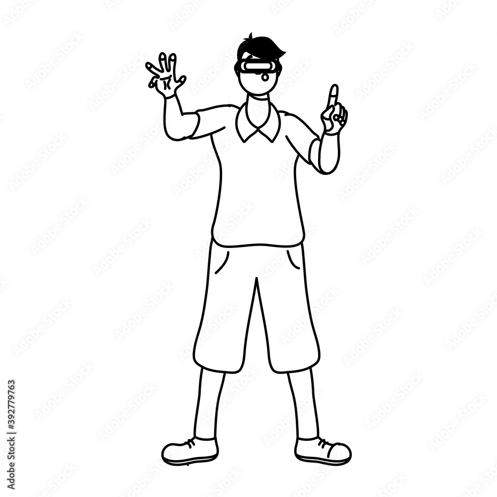 young man using reality virtual technology line style young man using reality virtual technology line style