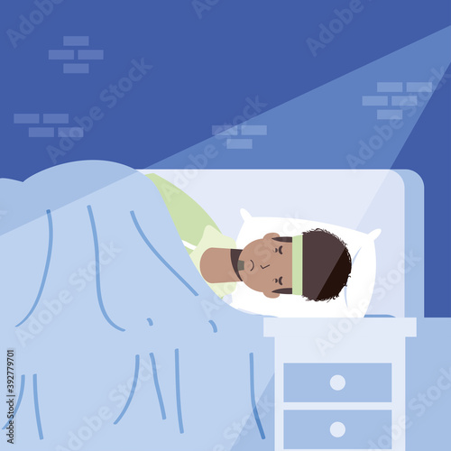 afro man suffering from insomnia character