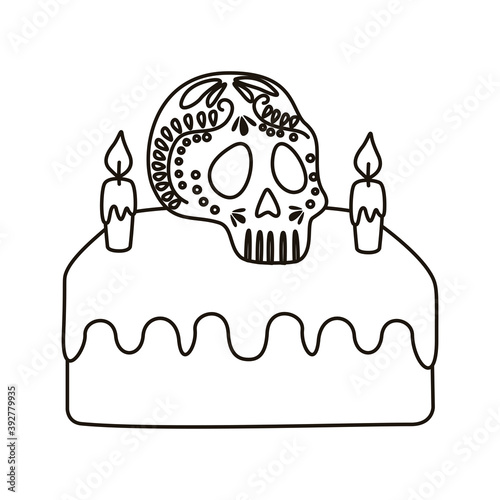 dia de los muertos skull painted in altar line style