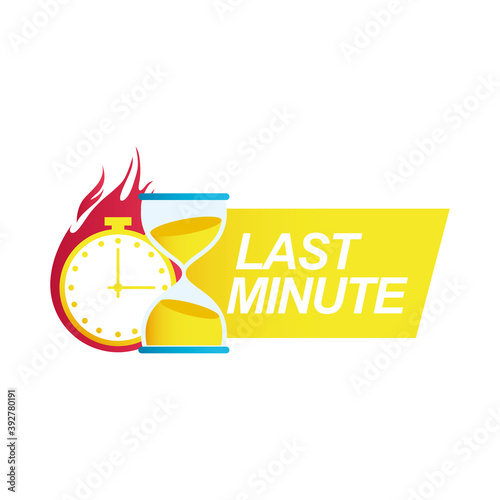 last minute sale countdown badge with sandglass and chronometer