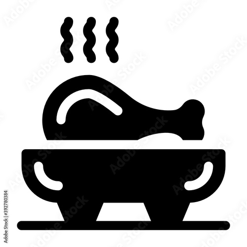 
Chicken piece, filled vector icon of sizzling drumstick 
