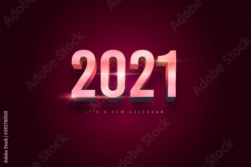 2021 new year calendar, holiday illustration of rose gold colorful background template