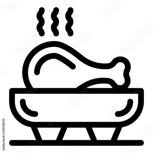 
Chicken piece, filled vector icon of sizzling drumstick 
