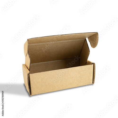 Cardboard brown box or Kraft package box isolated on a white background. with clipping paths.