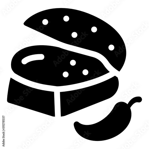 
Vada pav with chilli, glyph icon of indian cuisine
