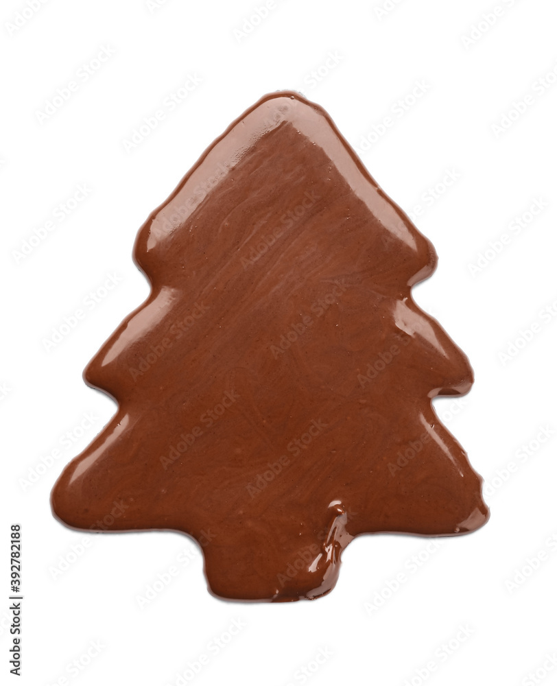 Christmas tree made of melted chocolate on white background Christmas tree made of melted chocolate on white background