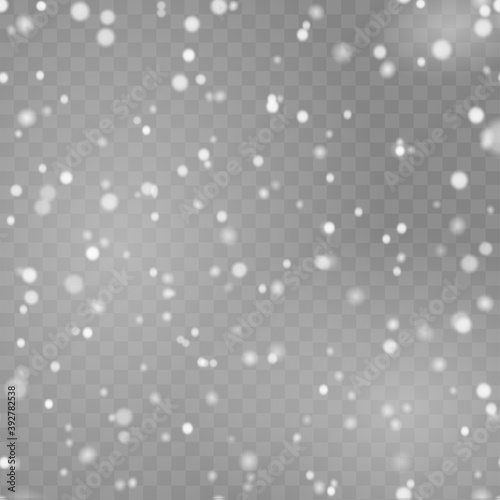 Seamless Xmas card with falling snowflakes on transparent background. Vector