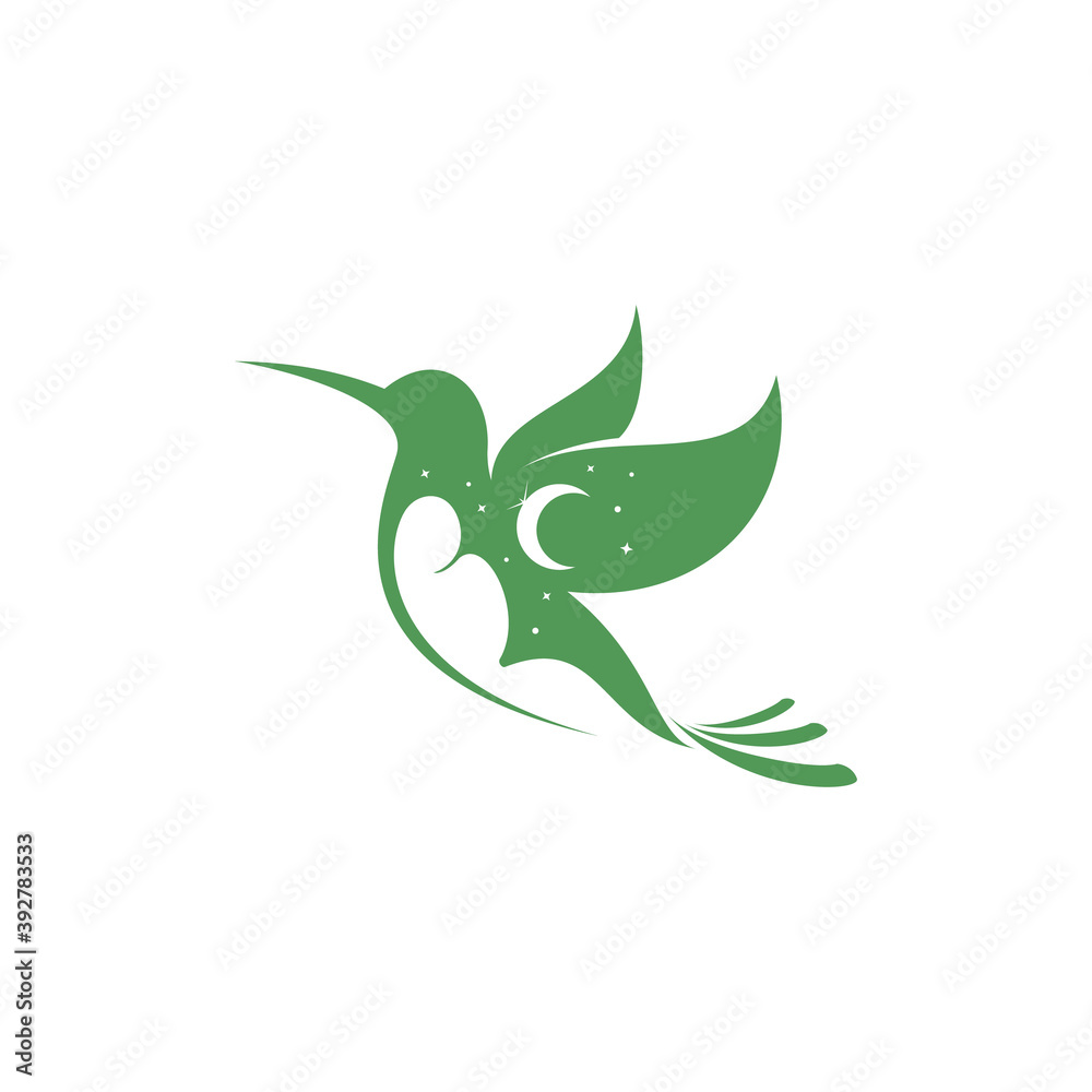 simple modern flying humming bird with negative space sleeping person vector icon simple modern flying humming bird with negative space sleeping person vector icon