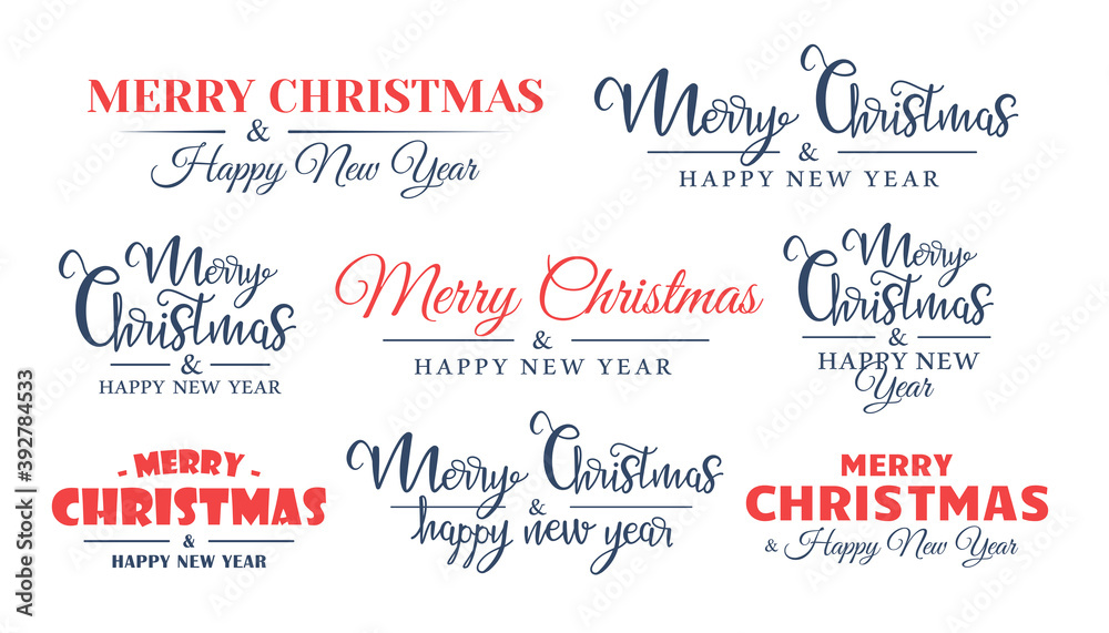 Set of Christmas lettering isolated on white background. Christmas label in flat style. Vector illustration Set of Christmas lettering isolated on white background. Christmas label in flat style. Vector illustration
