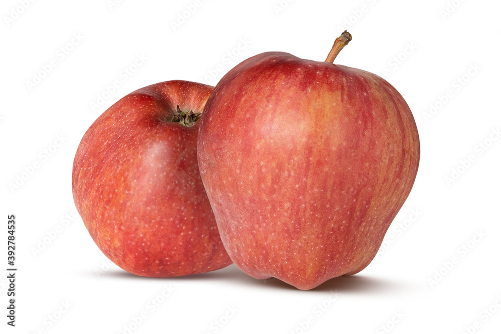 Two red apples isolated on white background close-up. Two red apples isolated on white background close-up.