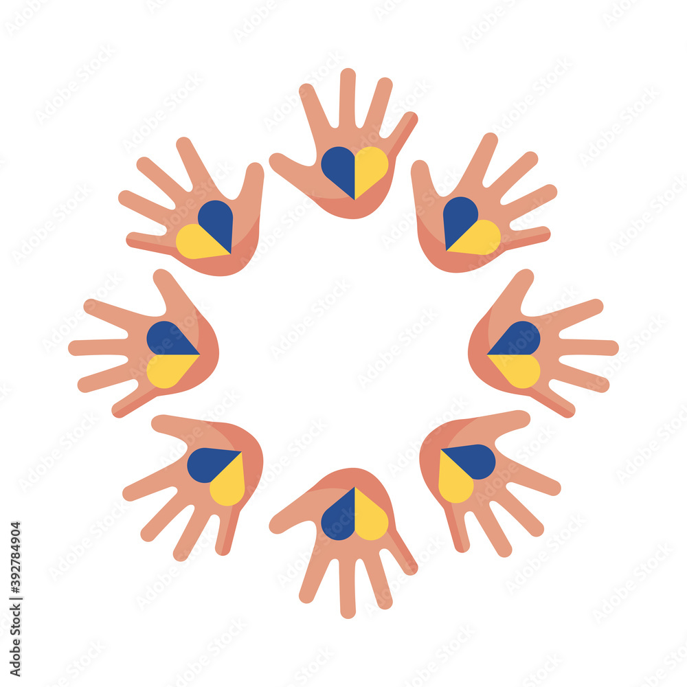 down syndrome hands with hearts around flat style icon down syndrome hands with hearts around flat style icon