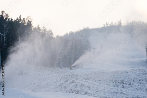 Preparation of the slope in the ski resort