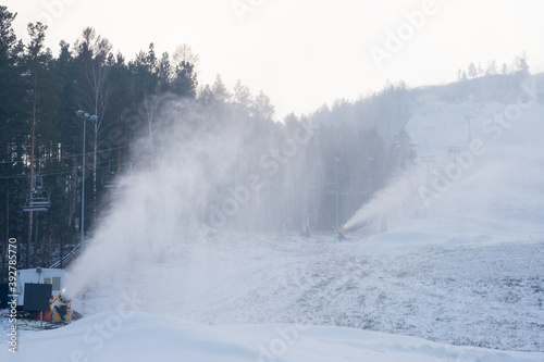 Preparation of the slope in the ski resort