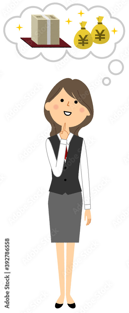 大金を想像する制服姿の女性 大金を想像する制服姿の女性