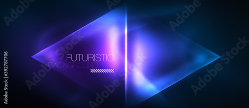 Neon geometric abstract background. Triangles with color glowing light effects in the dark. Vector illustration for covers, banners, flyers and posters and other