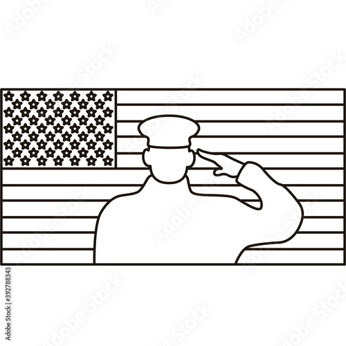 officer military silhouette with usa flag line style icon