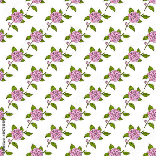 Seamless pattern with Japanese camellia ornamental plant