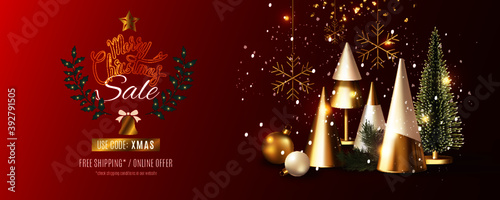 Christmas Sale Banner  Christmas Sale Banner with realistic Christmas object