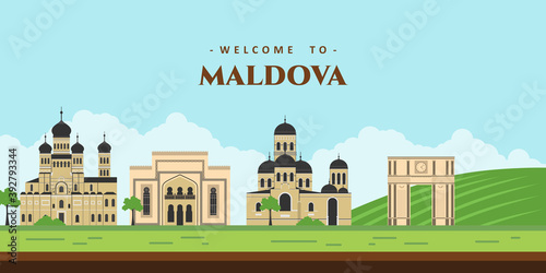 Amazing city landscape view at Maldova with famous building landmark. Best destination for vacation. Welcome to Maldova. World vacation travel sightseeing Europe European collection.