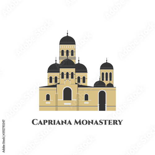Capriana Monastery. One of the oldest monasteries of Moldova. It's a great monastery, with a long and glorious history. Flat cartoon style historic sight showplace web site vector illustration