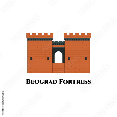 Belgrade Fortress in Serbia. It is remarkable crossroad of different times and empires. Great place to walk around at time of visit of Belgrade. Vector illustration, symbol, travel sights, landmarks.