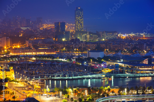 Seaside of Barcelona in night time. Catalonia, Spain