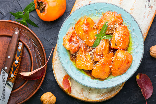 Appetizing caramelized persimmon.