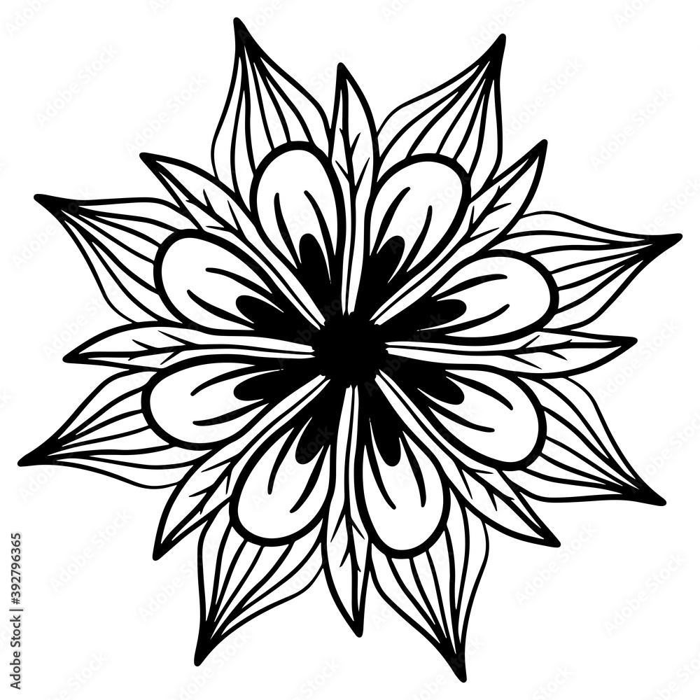 Fototapeta premium Mandala, Indian vintage ornament, pendant, logo, tattoo, vector illustration, drawing, decorative element, graphics, black and white stamp, relaxation