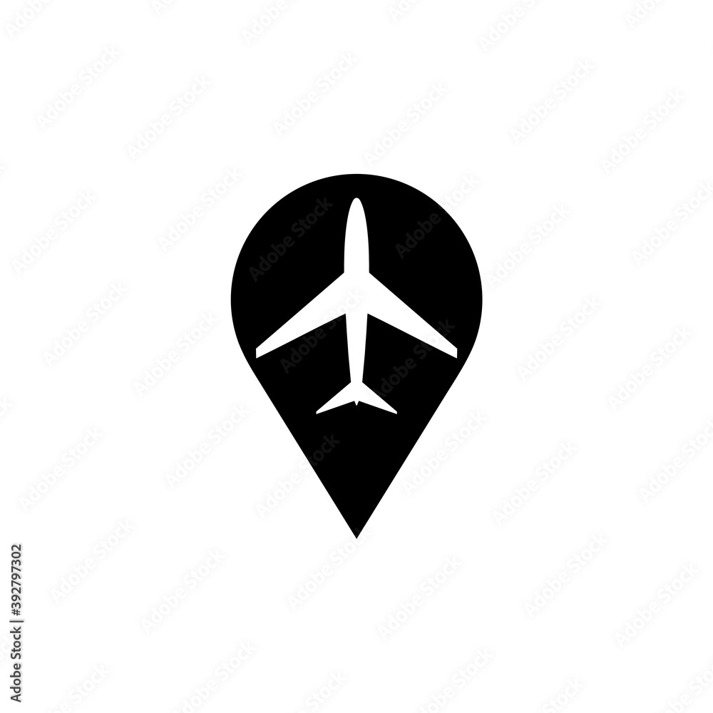Air travel icon. Travel logo. Pin Airplane logo isolated on white background Air travel icon. Travel logo. Pin Airplane logo isolated on white background