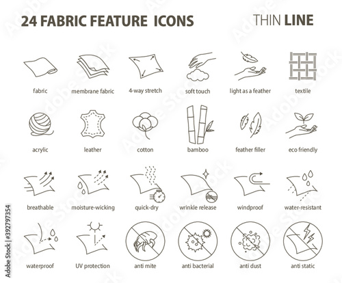 24 Fabric feature thin line icons-Pictograms with editable stroke no round photo