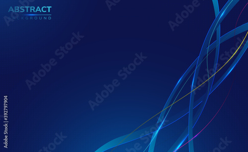 Modern 3d blue science technology abstract background with 3d ribbons and roots with shiny edges