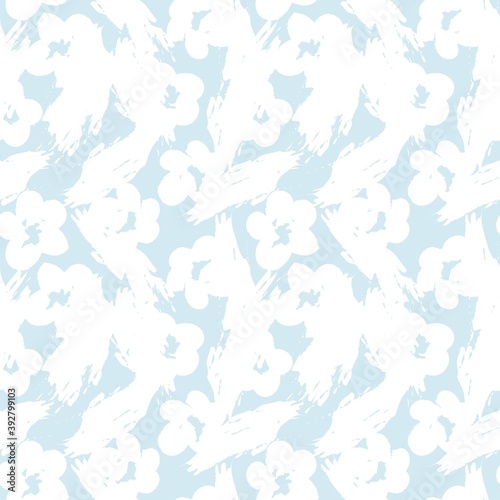 Sky Blue Floral Brush strokes Seamless Pattern Background