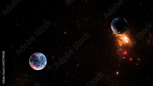 Abstract fractal illustration looks like beautiful planets.