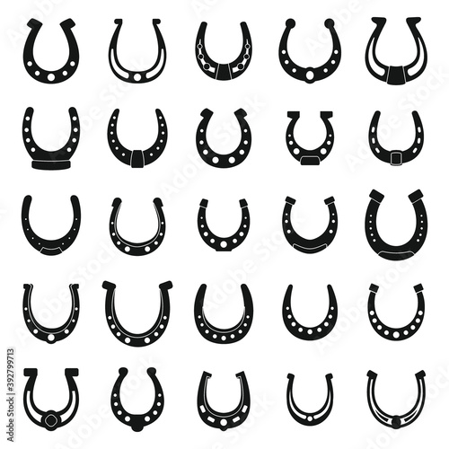 Horseshoes black simple icons set.