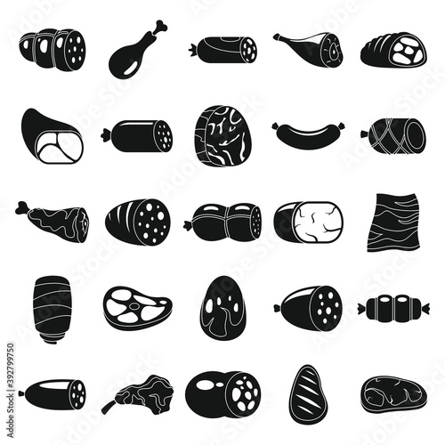 Meat products black simple icons set.
