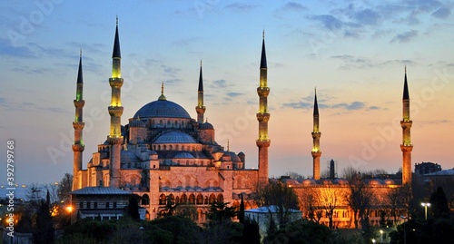 View of Blue Mosque (Sultanahmet Cami) in Istanbul, Turkey.